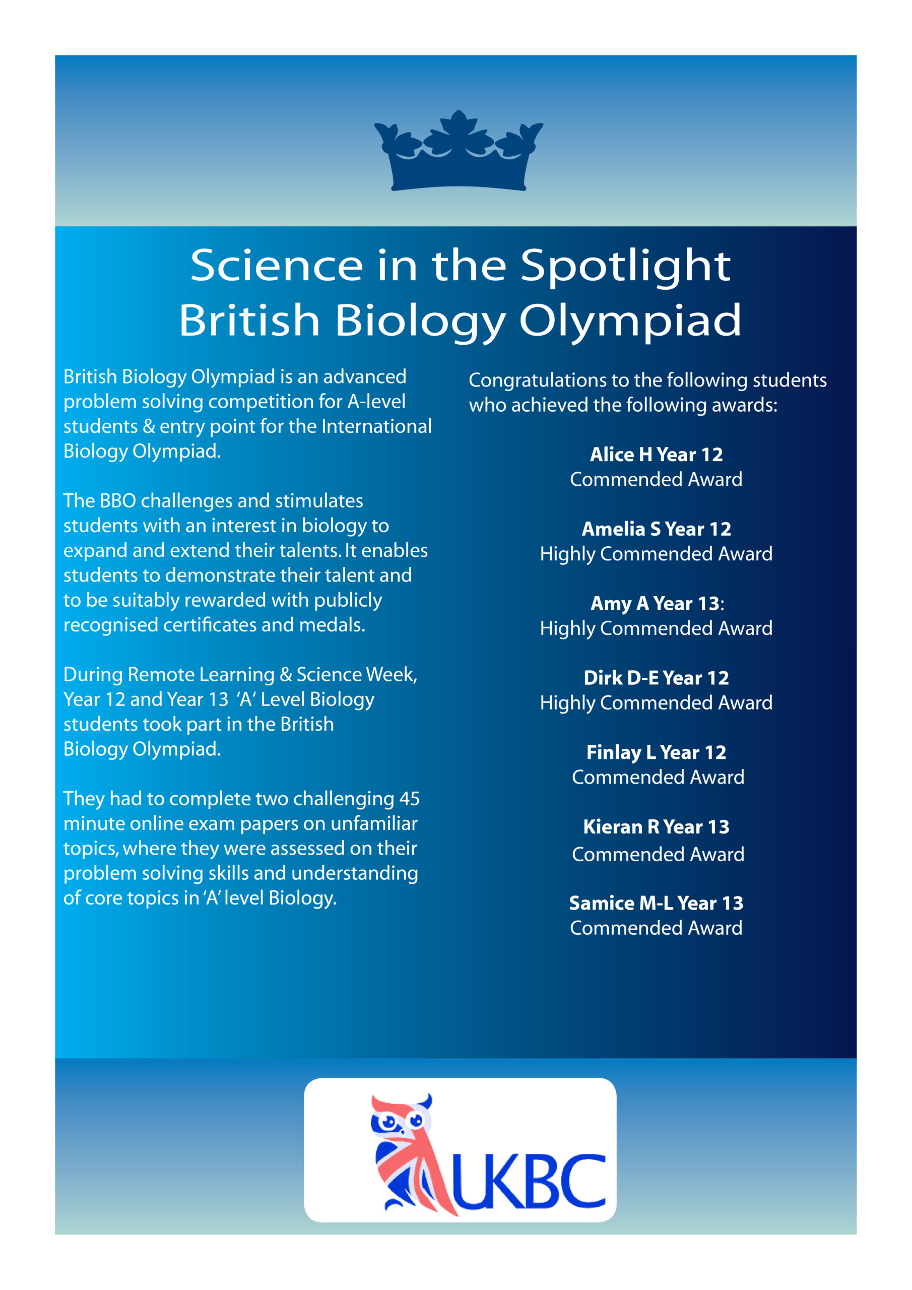 Science in the Spotlight. British Biology Olympiad. UKBC.