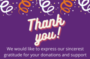 A graphic from the charity Sense saying thank you for donations received from the school.