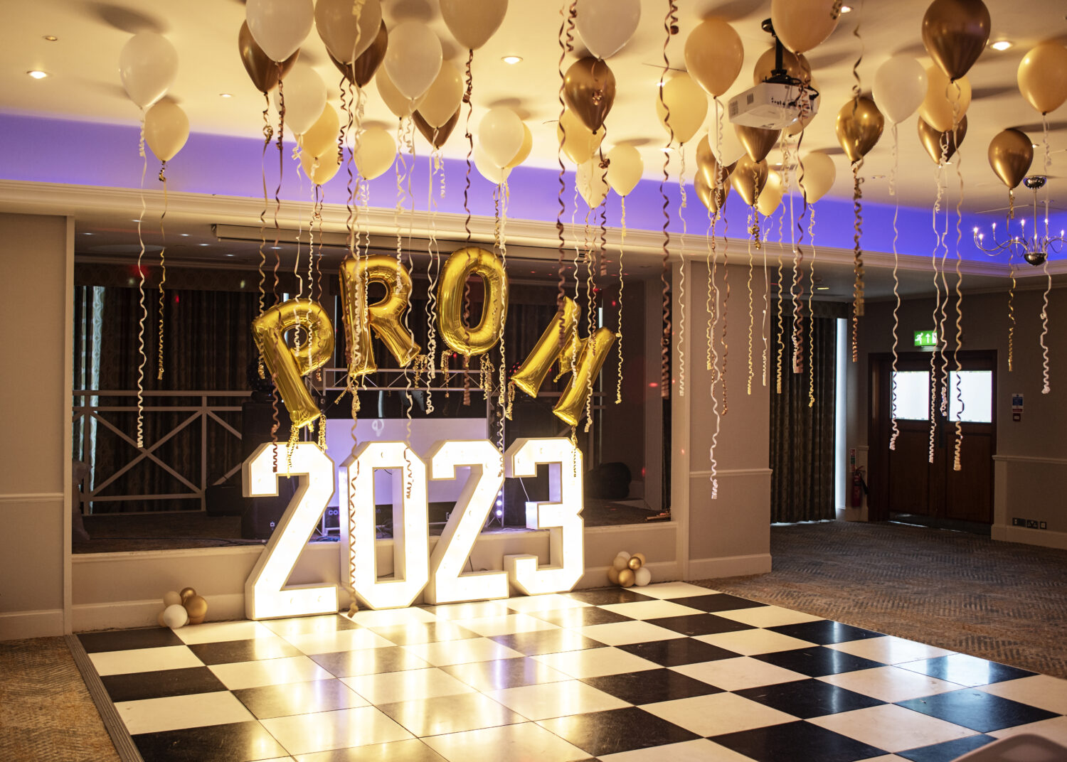 An area in the year 11 prom with 2023 lights